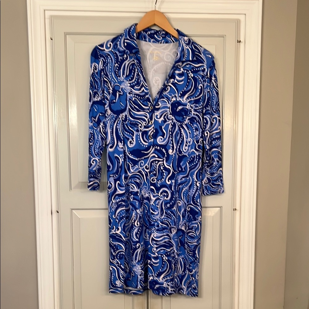 Lilly Vibrant Blue and White Swirl Dress Sz M